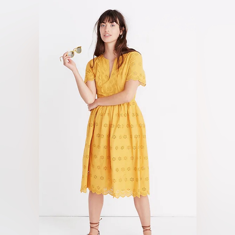 Madewell Yellow Eyelet Midi Dress
